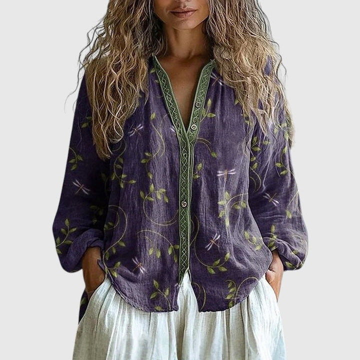 Αμπρέ - Vintage Πουκάμισο με Εκτύπωση Φύλλων