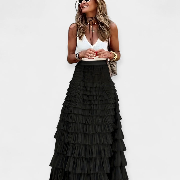 Μποχο φούστα με διχτυωτό σατέν άκρο