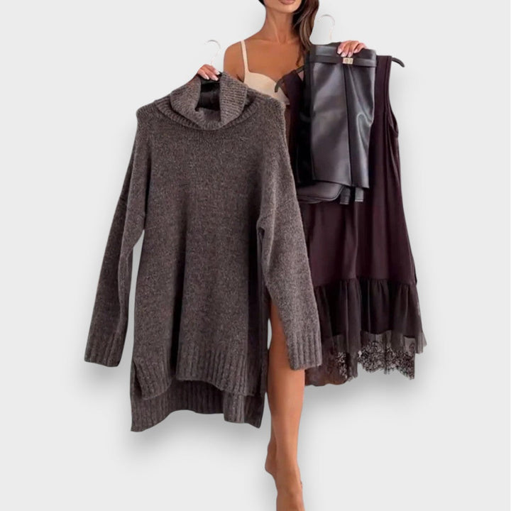 Λούνα | Σετ Χαλάρωσης Δύο Τεμαχίων με Πλεκτό Σουέτερ με Δαντέλα