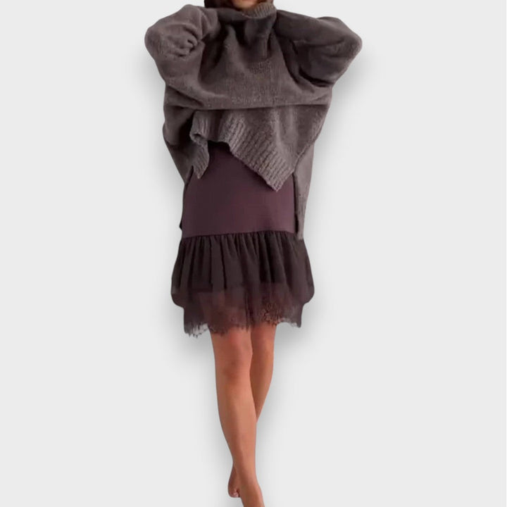 Λούνα | Σετ Χαλάρωσης Δύο Τεμαχίων με Πλεκτό Σουέτερ με Δαντέλα