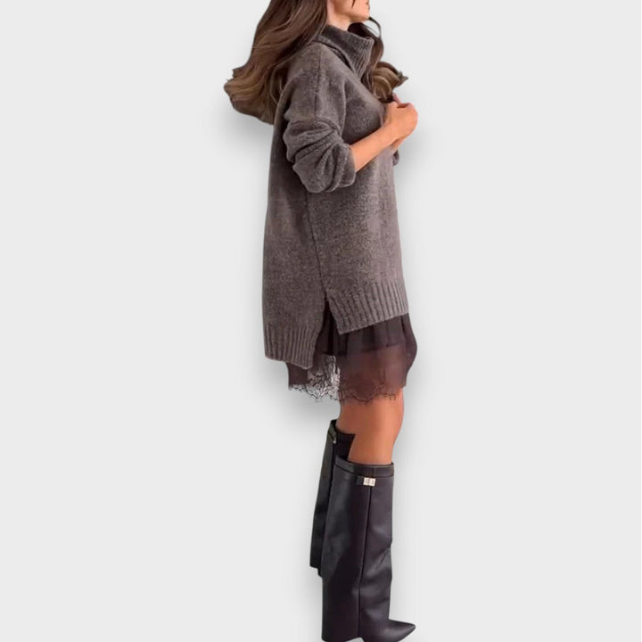 Λούνα | Σετ Χαλάρωσης Δύο Τεμαχίων με Πλεκτό Σουέτερ με Δαντέλα