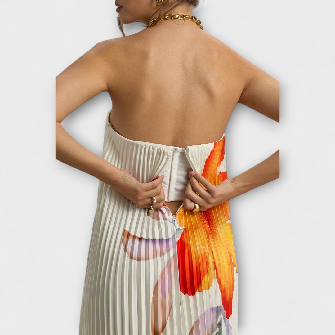 Μισέλ - Φόρεμα Maxi Sweetheart σε Πορτοκαλί Λουλούδια