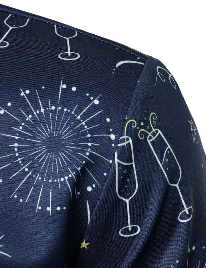 Ανδρικό Πυροτεχνήματα Διακοπές Πρωτοχρονιάς Γιορτή Κουμπί-Ανεβασμένο Μπλε Μακρυμάνικο Πουκάμισο