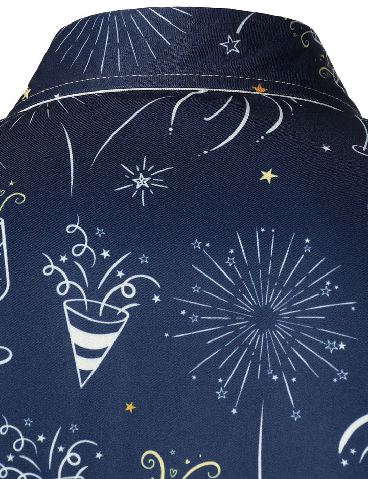 Ανδρικό Πυροτεχνήματα Διακοπές Πρωτοχρονιάς Γιορτή Κουμπί-Ανεβασμένο Μπλε Μακρυμάνικο Πουκάμισο