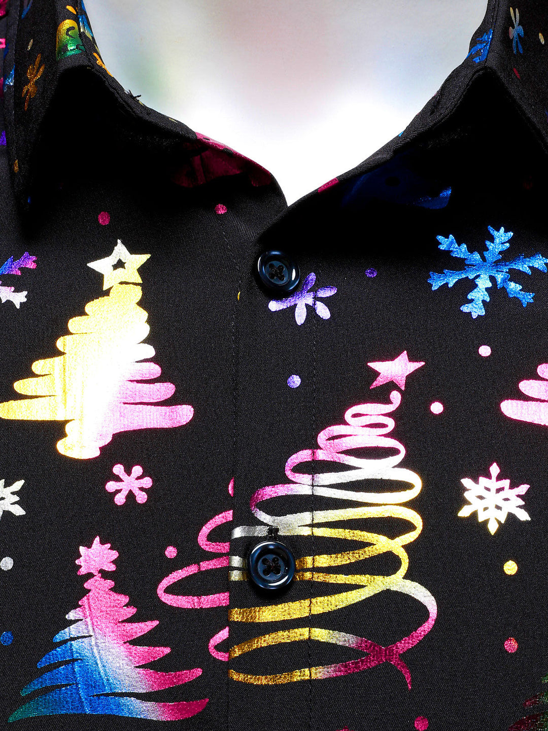 Ανδρικό Χρυσό Χριστουγεννιάτικο Εκτύπωση Κανονική Εφαρμογή Μαύρο Μακρυμάνικο Πουκάμισο