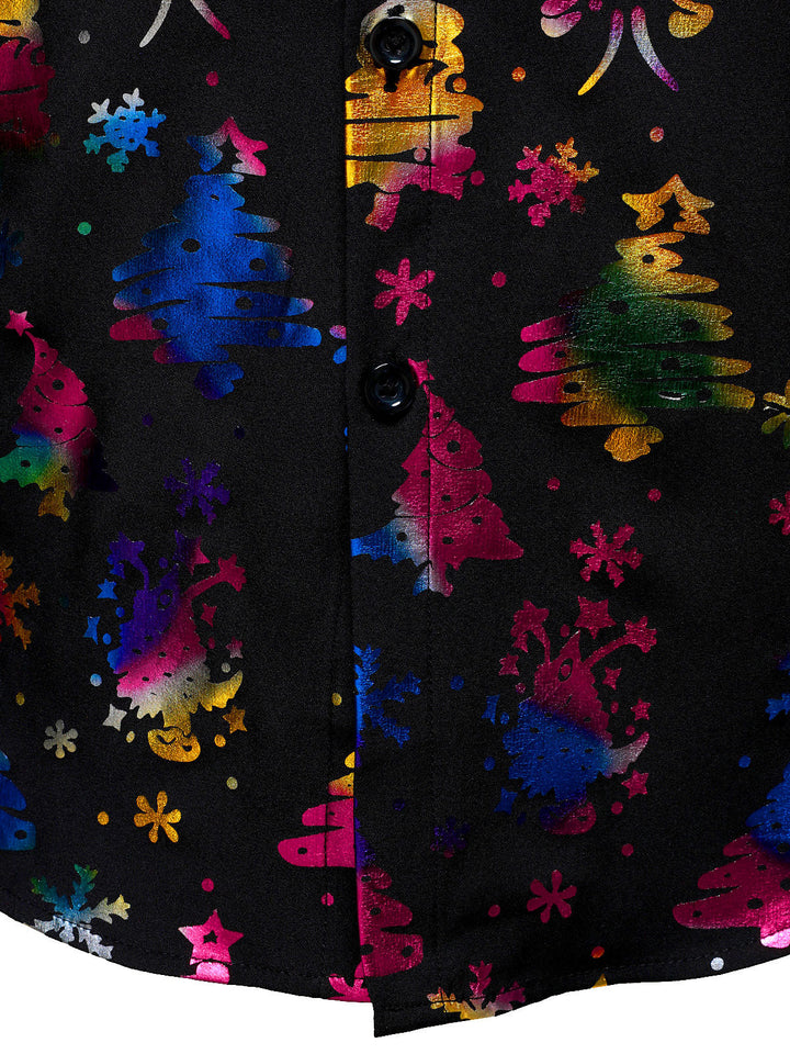 Ανδρικό Χρυσό Χριστουγεννιάτικο Εκτύπωση Κανονική Εφαρμογή Μαύρο Μακρυμάνικο Πουκάμισο