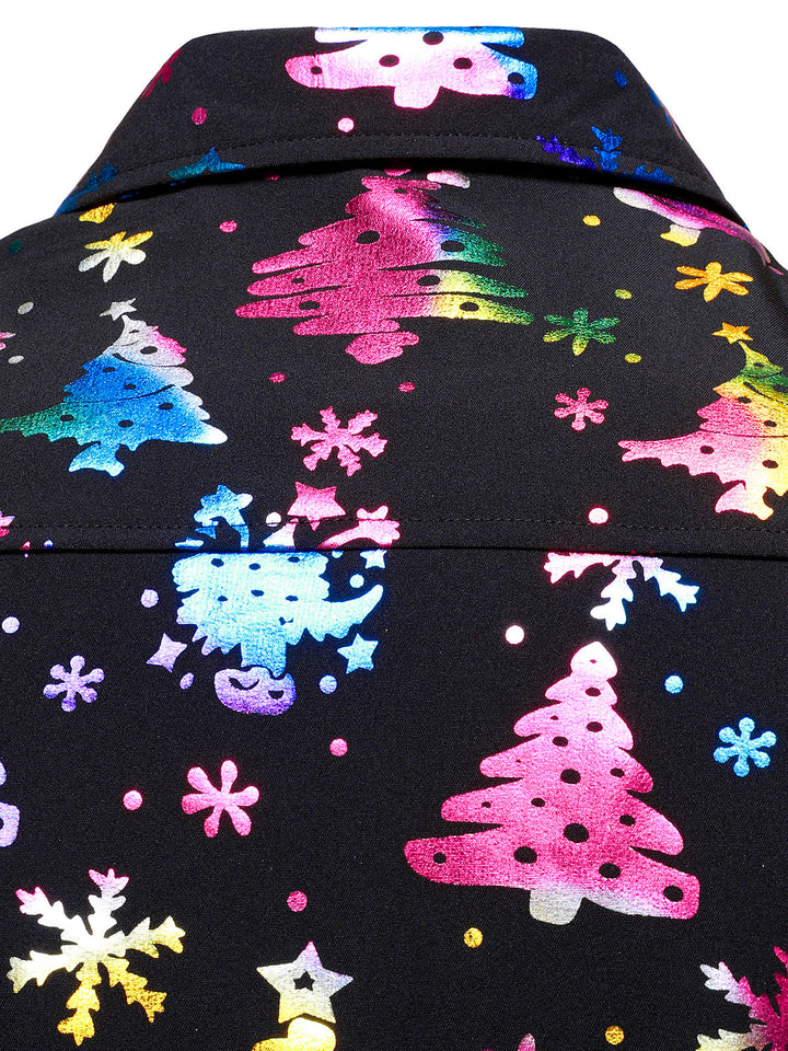 Ανδρικό Χρυσό Χριστουγεννιάτικο Εκτύπωση Κανονική Εφαρμογή Μαύρο Μακρυμάνικο Πουκάμισο