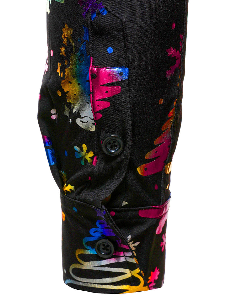 Ανδρικό Χρυσό Χριστουγεννιάτικο Εκτύπωση Κανονική Εφαρμογή Μαύρο Μακρυμάνικο Πουκάμισο