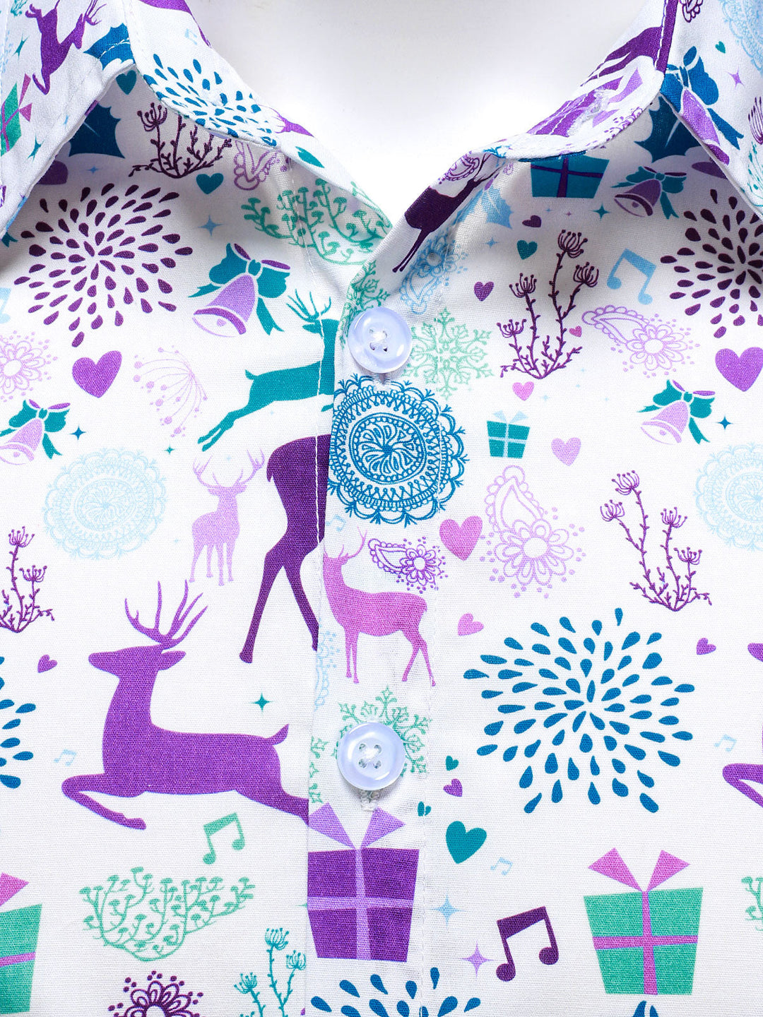 Ανδρικό Χριστουγεννιάτικο Ελάφι Γιορτινής Εκτύπωσης Λευκό Μακρυμάνικο Πουκάμισο