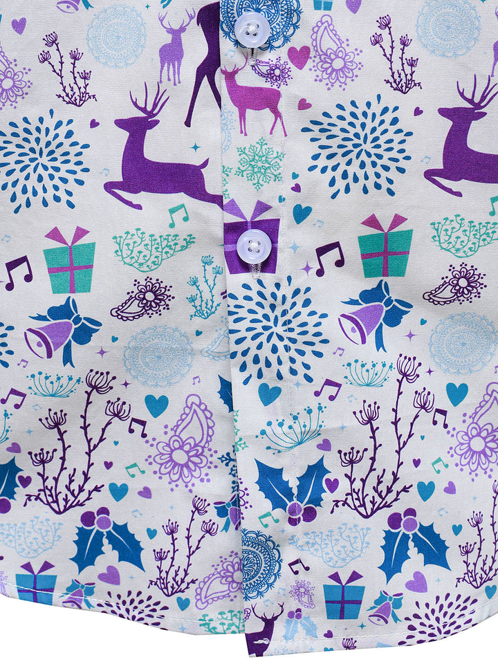 Ανδρικό Χριστουγεννιάτικο Ελάφι Γιορτινής Εκτύπωσης Λευκό Μακρυμάνικο Πουκάμισο