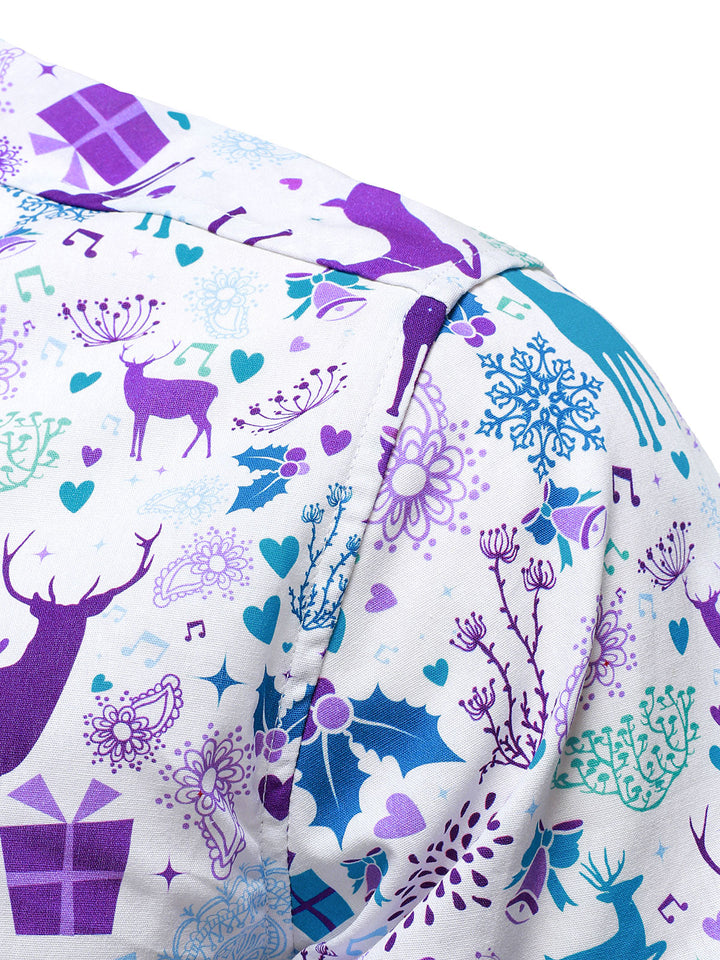 Ανδρικό Χριστουγεννιάτικο Ελάφι Γιορτινής Εκτύπωσης Λευκό Μακρυμάνικο Πουκάμισο