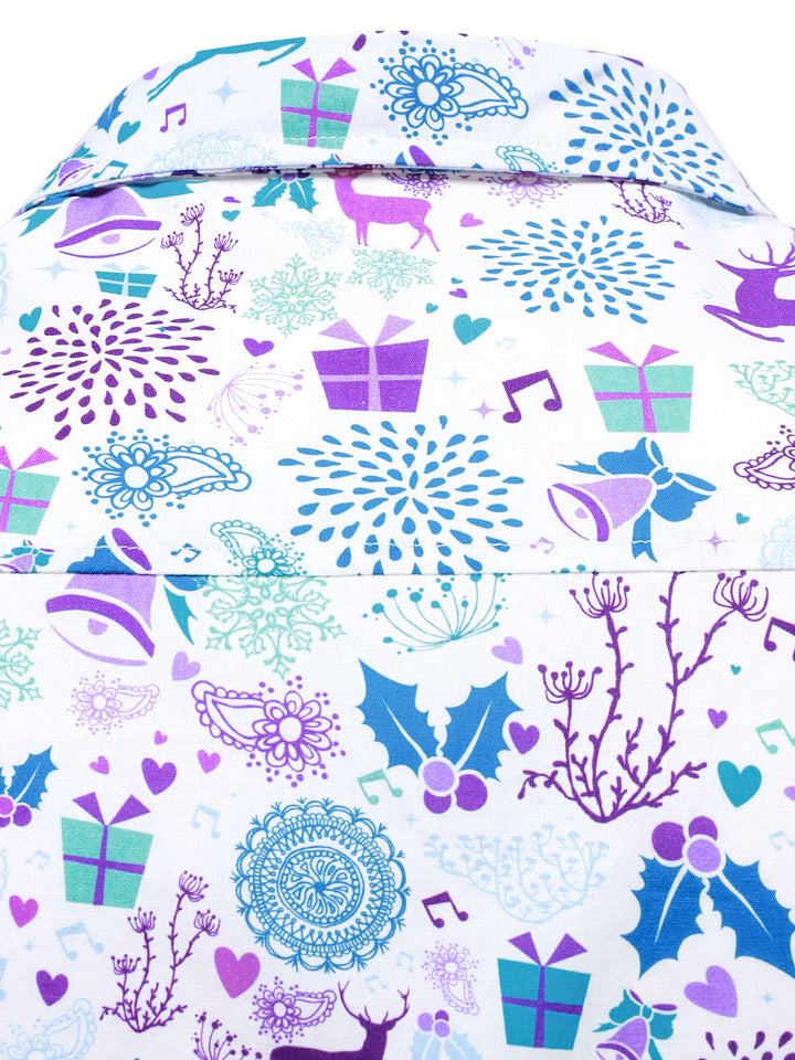 Ανδρικό Χριστουγεννιάτικο Ελάφι Γιορτινής Εκτύπωσης Λευκό Μακρυμάνικο Πουκάμισο