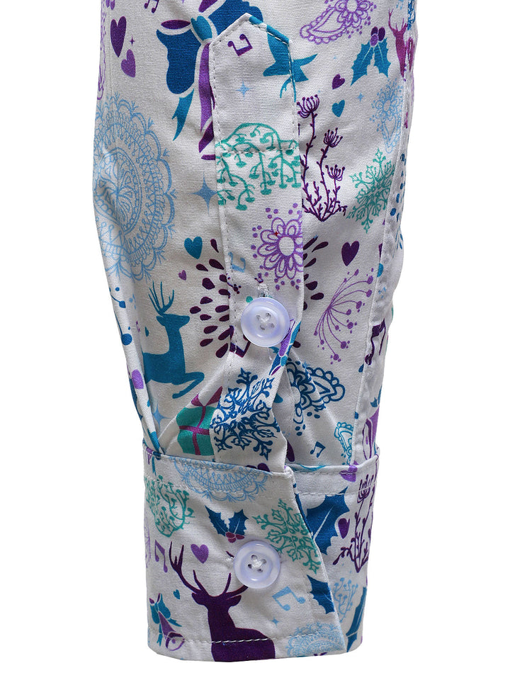 Ανδρικό Χριστουγεννιάτικο Ελάφι Γιορτινής Εκτύπωσης Λευκό Μακρυμάνικο Πουκάμισο