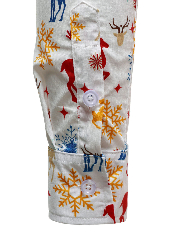 Ανδρικό Χριστουγεννιάτικο Θέμα Εορταστικά Ελάφια Χιονονιφάδες Λευκό Μακρυμάνικο Πουκάμισο