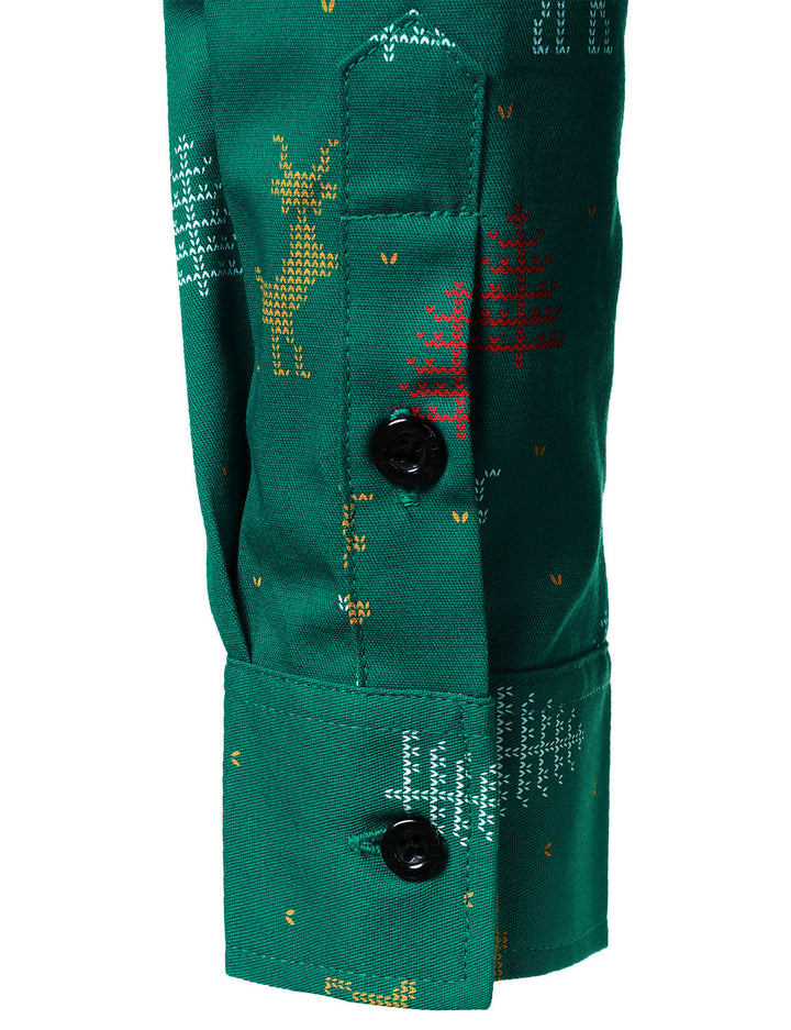 Ανδρικό Χριστουγεννιάτικο Δέντρο Ελάφου Τύπωμα Αεριζόμενο Πράσινο Μακρυμάνικο Πουκάμισο