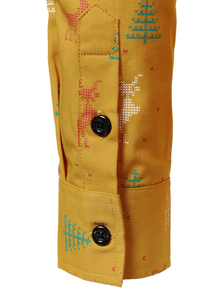 Ανδρική Μπλούζα με Εκτύπωση Ελαφιού για τα Χριστούγεννα, Αναπνεύσιμη, Κίτρινη, Μακρυμάνικη