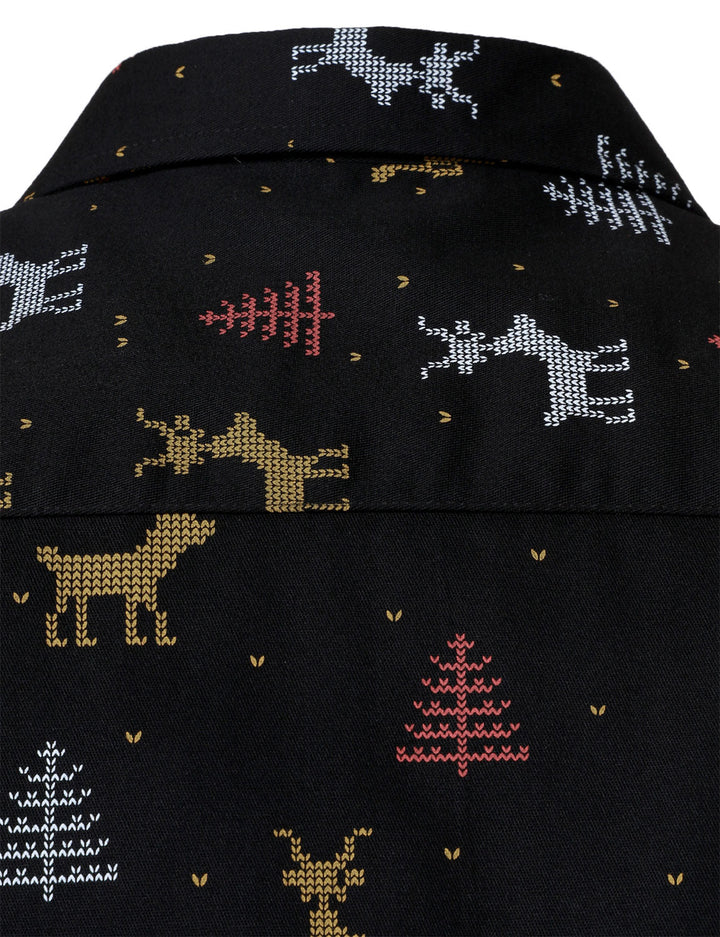 Ανδρικό Χριστουγεννιάτικο Δέντρο Ελάτης Εκτύπωση Αδιάβροχο Μαύρο Μακρυμάνικο Πουκάμισο