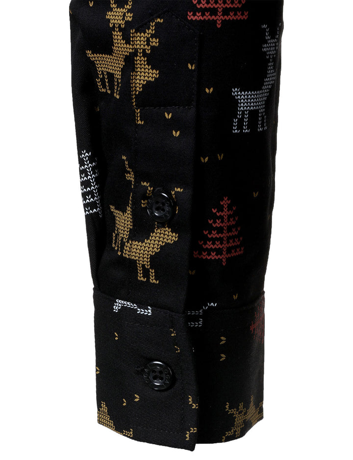 Ανδρικό Χριστουγεννιάτικο Δέντρο Ελάτης Εκτύπωση Αδιάβροχο Μαύρο Μακρυμάνικο Πουκάμισο