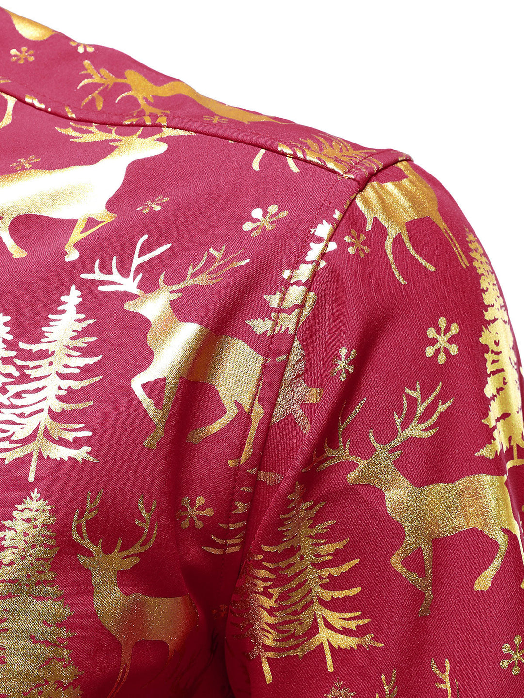 Ανδρικό Χρυσό Χριστουγεννιάτικο Ελάφι Γιορτινό Εκτύπωμα Κόκκινο Μακρυμάνικο Πουκάμισο