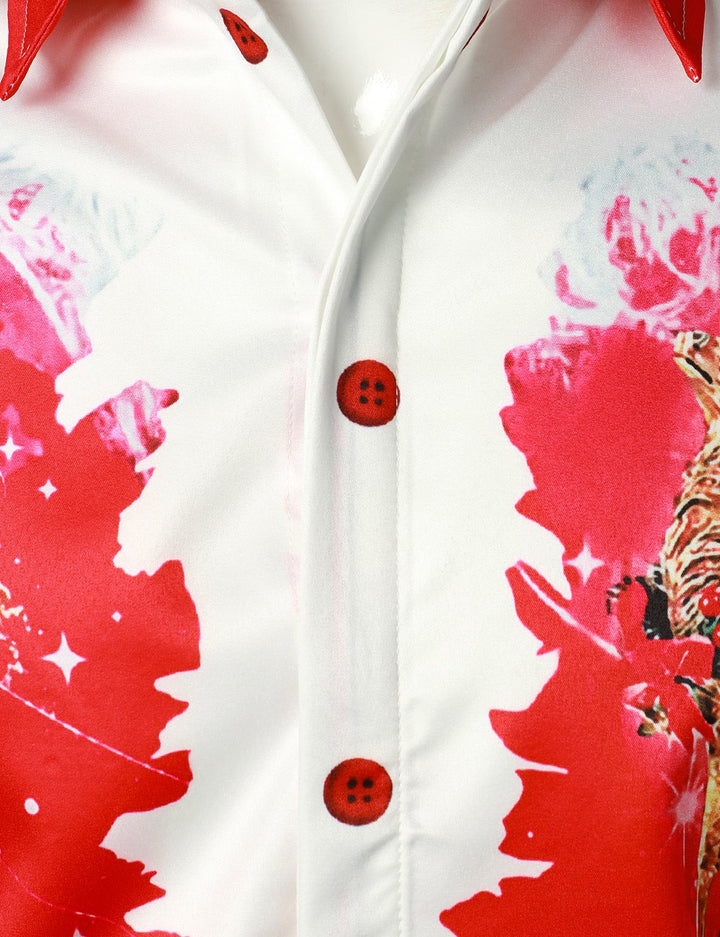 Ανδρικό χριστουγεννιάτικο εμπνευσμένο τοπ κόκκινο αστείο σύνολο διακοπών με κουμπιά και μακριά μανίκια