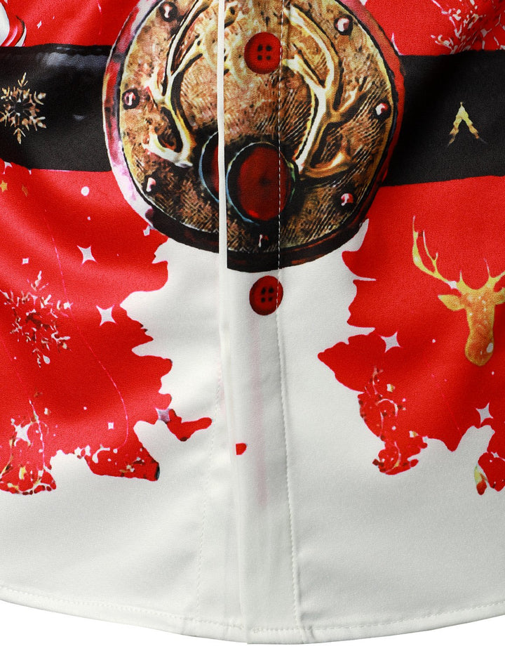 Ανδρικό χριστουγεννιάτικο εμπνευσμένο τοπ κόκκινο αστείο σύνολο διακοπών με κουμπιά και μακριά μανίκια