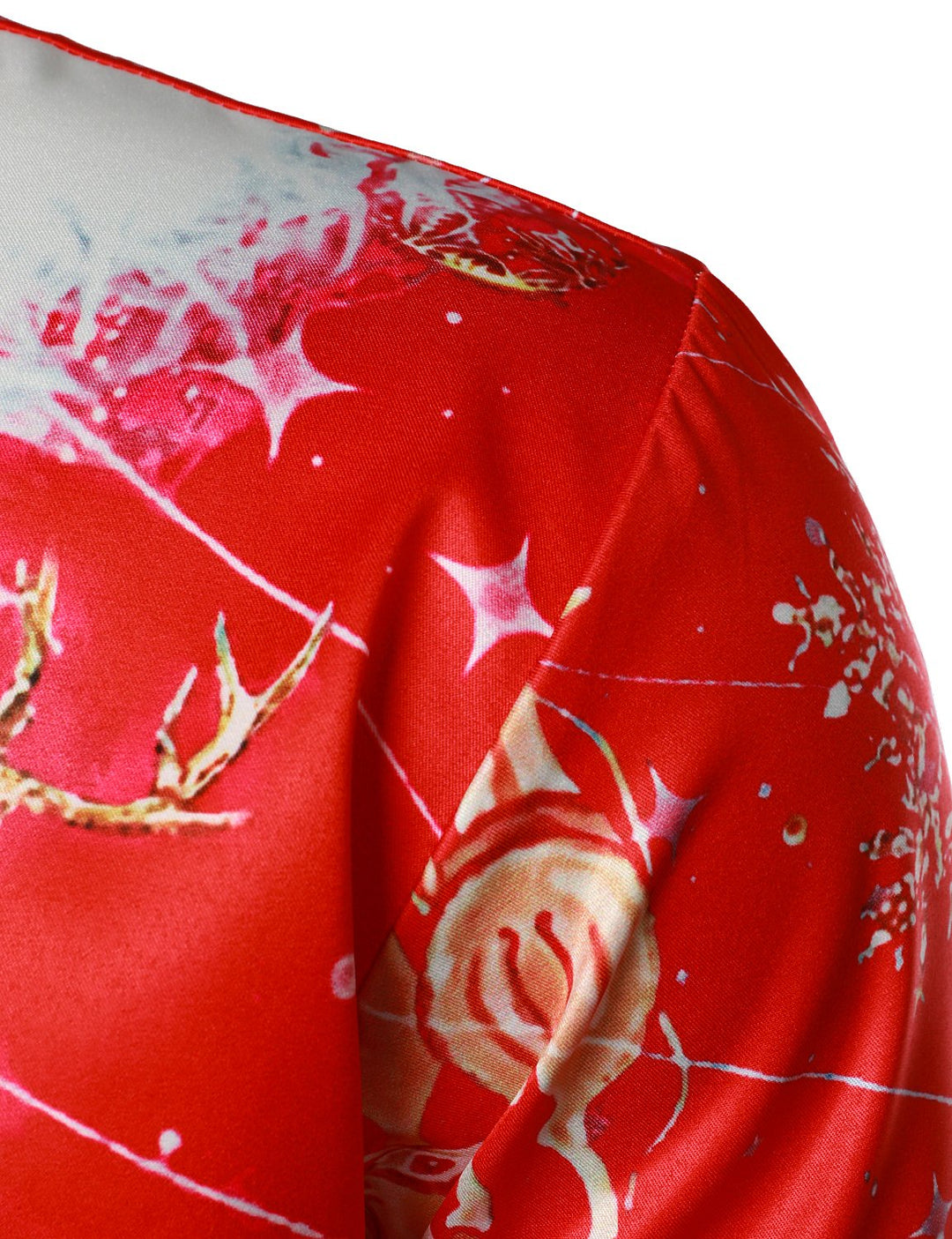 Ανδρικό χριστουγεννιάτικο εμπνευσμένο τοπ κόκκινο αστείο σύνολο διακοπών με κουμπιά και μακριά μανίκια