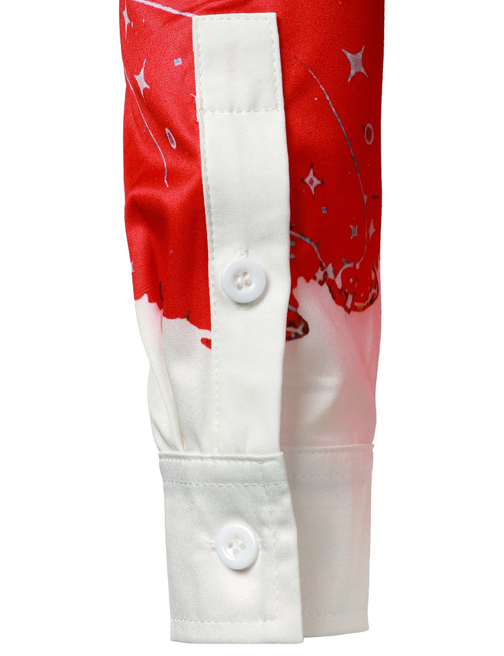 Ανδρικό χριστουγεννιάτικο εμπνευσμένο τοπ κόκκινο αστείο σύνολο διακοπών με κουμπιά και μακριά μανίκια