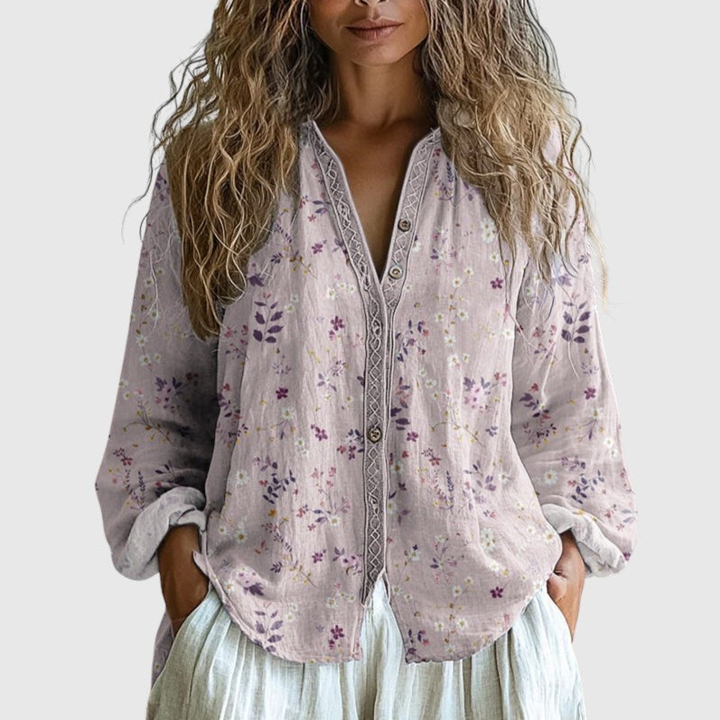 Αμπρέ - Ρετρό Πουκάμισο με Εκτύπωση Φύλλων