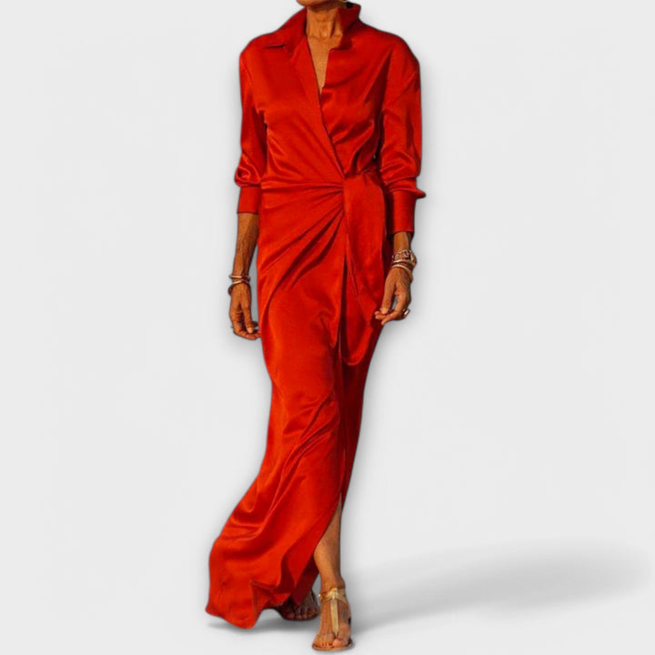 Κομψό Φόρεμα με Ζώνη και Μακριά Μανίκια