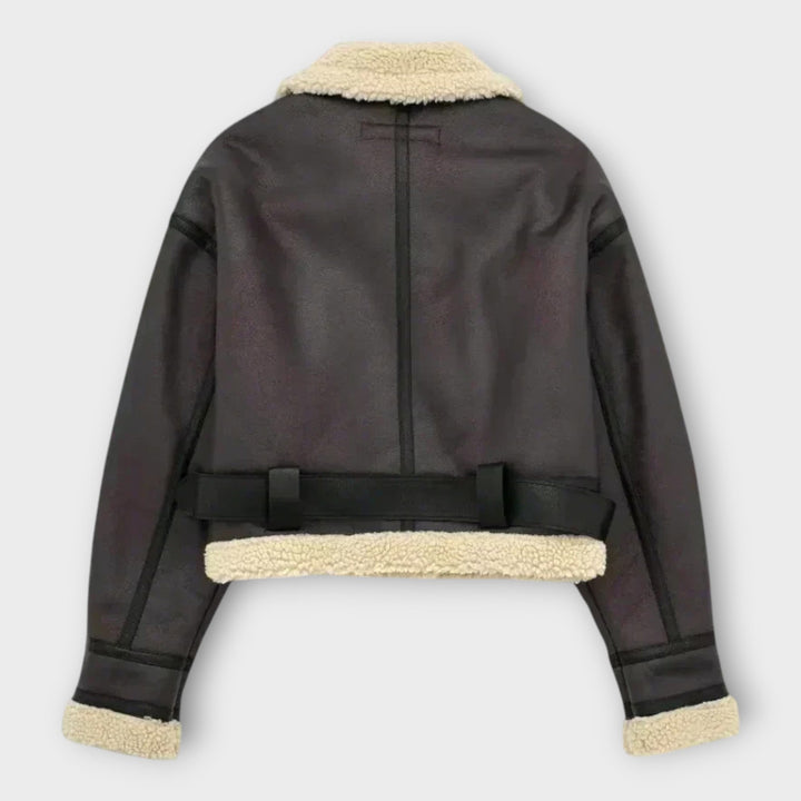 Δερμάτινο Κοντό Μπουφάν με Δέρμα και Ζώνη