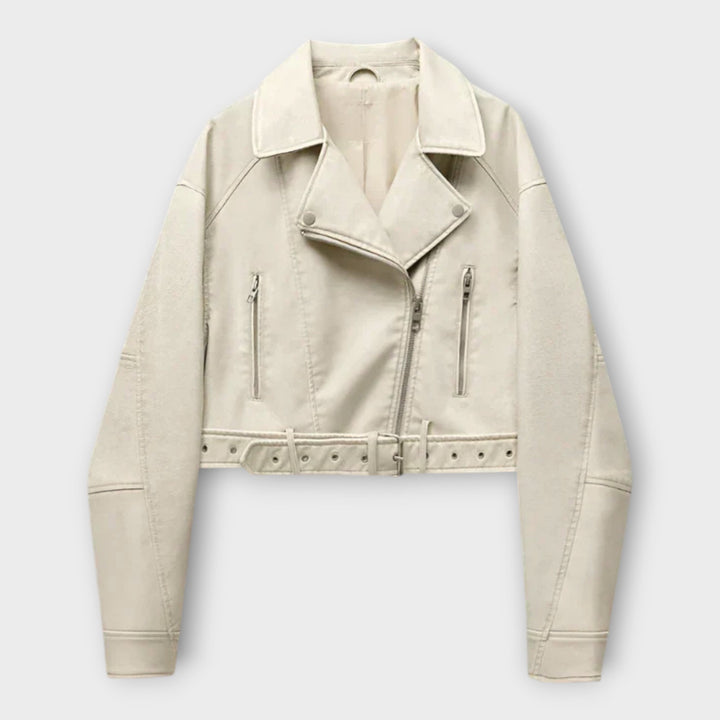 Μοντέρνα Κοντή Δερμάτινη Ζακέτα με Ζώνη και Εκλεπτυσμένη Αισθητική