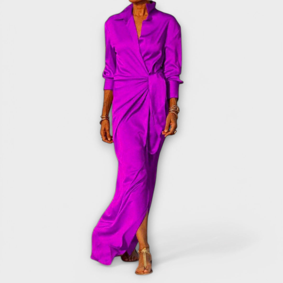 Κομψό Φόρεμα με Ζώνη και Μακριά Μανίκια