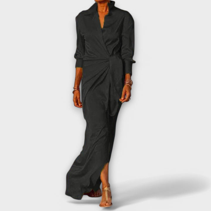 Κομψό Φόρεμα με Ζώνη και Μακριά Μανίκια