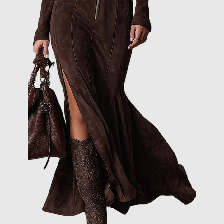 Julina | Κομψό Μακρύ Φόρεμα από Ψεύτικο Δέρμα