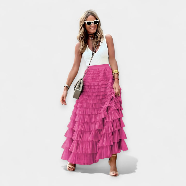 Μποχο φούστα με διχτυωτό σατέν άκρο