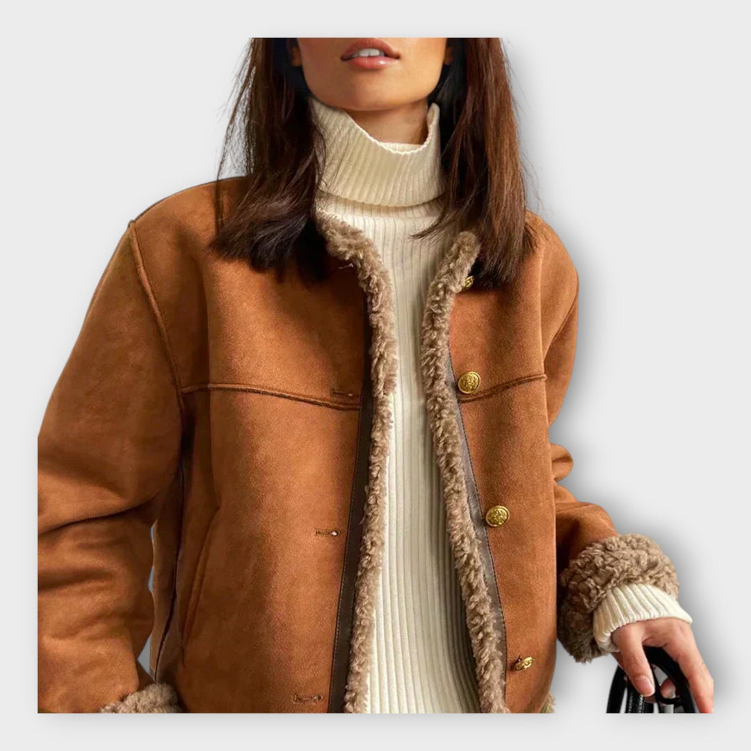 Κομψό δερμάτινο μπουφάν με ζεστή επένδυση και κλασικό στυλ