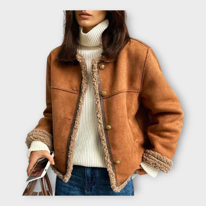 Κομψό δερμάτινο μπουφάν με ζεστή επένδυση και κλασικό στυλ