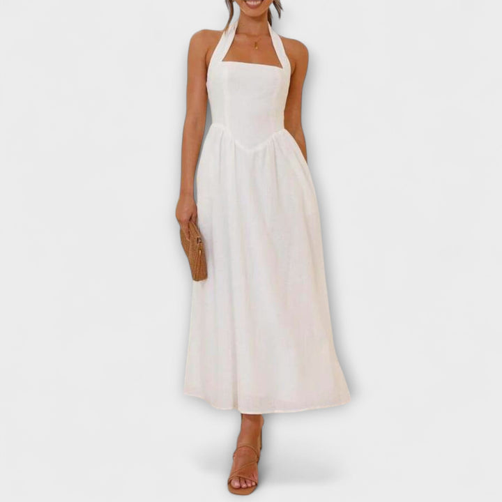 Λυδία - Μεσαίου Μήκους Μαύρο Φόρεμα Χωρίς Μανίκια με Λεπτομέρεια στη Μέση