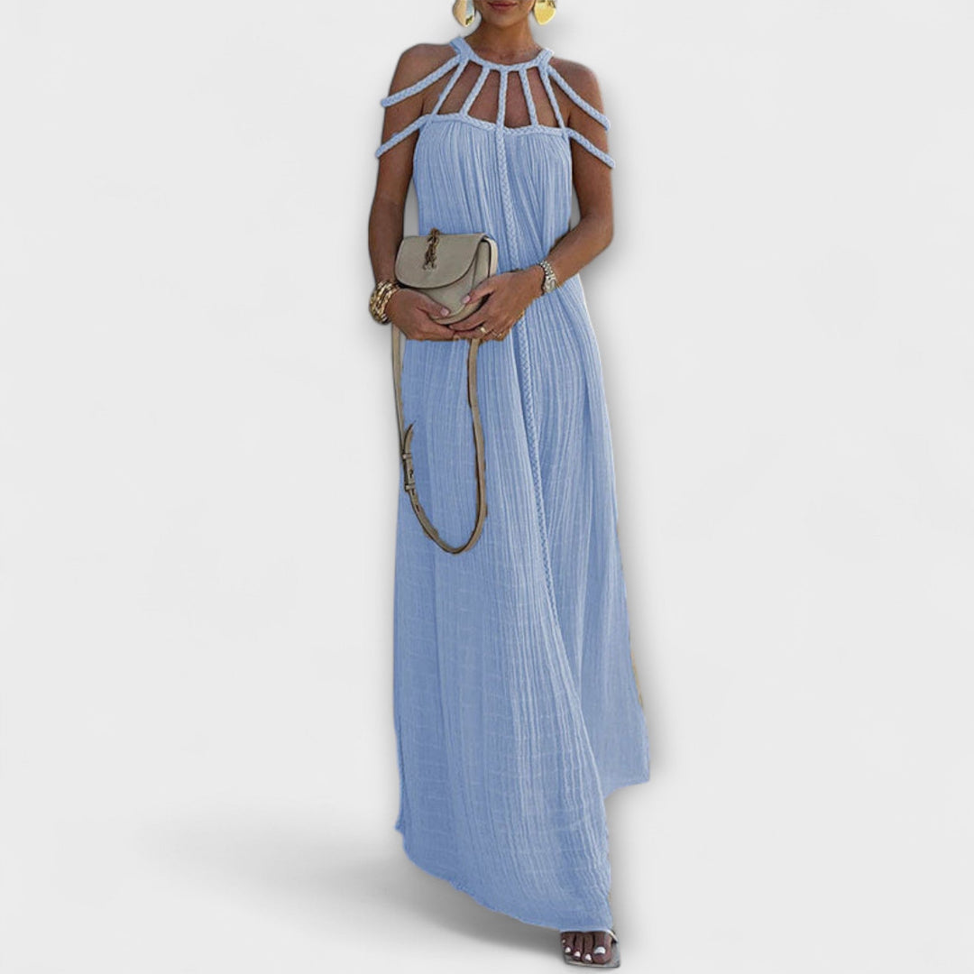 Briar - Chic Maxi Dress Made from Linen Blend with Draped Straps