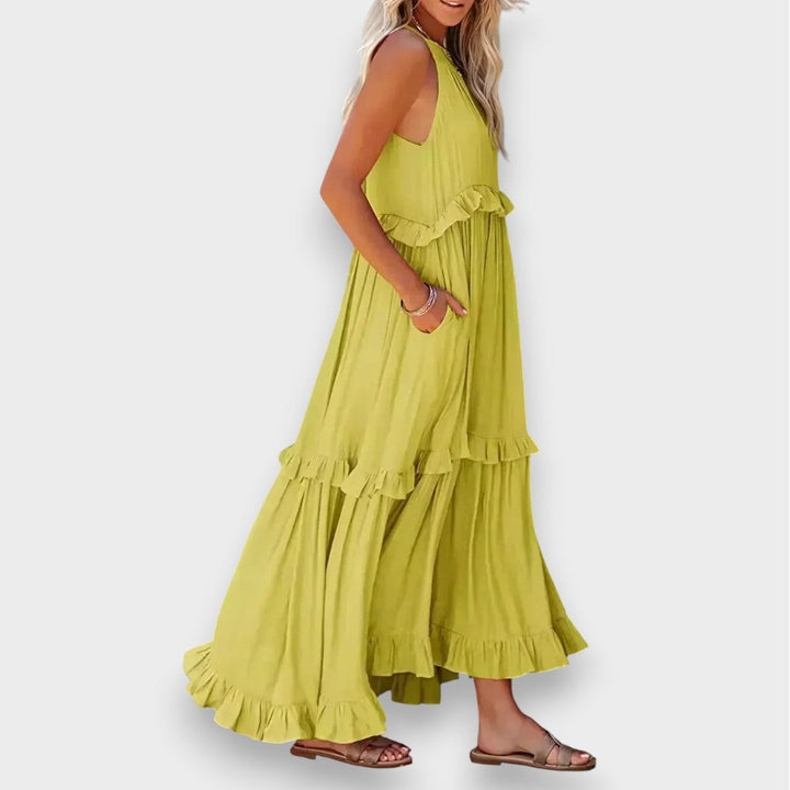 Αλίνα | Αμάνικο Φόρεμα με Λεπτομέρειες Ράσας