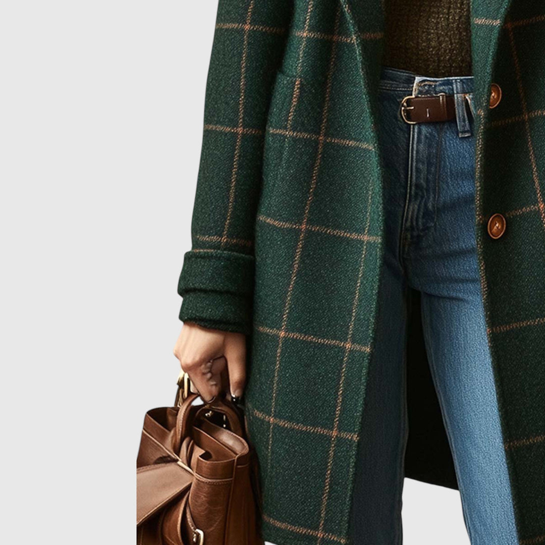 Αμέλια - Ρετρό γυναικείο παλτό με γιακά και καρό