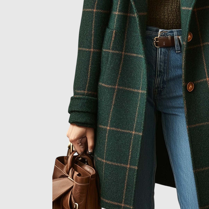 Αμέλια - Ρετρό γυναικείο παλτό με γιακά και καρό