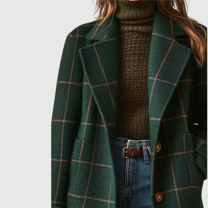 Αμέλια - Ρετρό γυναικείο παλτό με γιακά και καρό