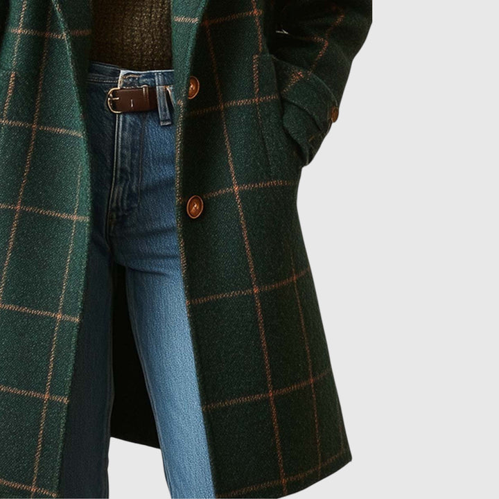 Αμέλια - Ρετρό γυναικείο παλτό με γιακά και καρό