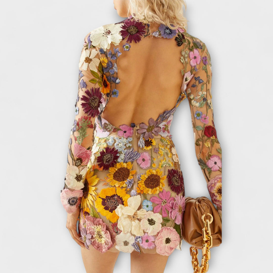 Ντολόρες - Φόρεμα με Τρισδιάστατο Μοτίβο Λουλουδιών