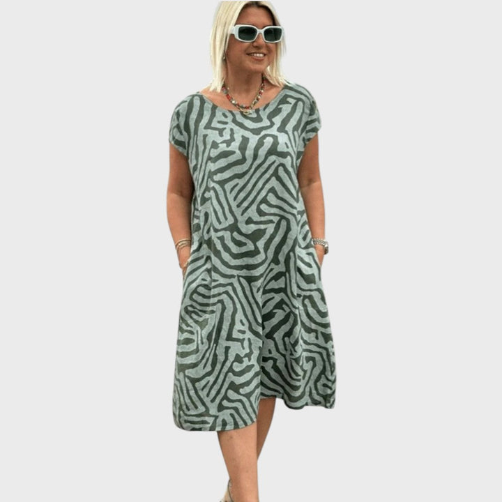 Γκισέλ | Καλοκαιρινό Φόρεμα με Στρογγυλή Λαιμόκοψη και Όμορφο Σχέδιο