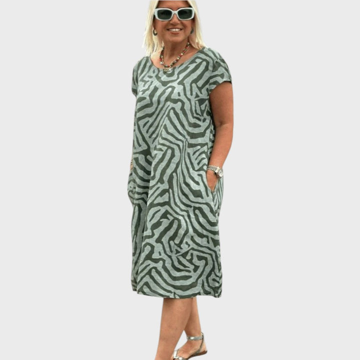 Γκισέλ | Καλοκαιρινό Φόρεμα με Στρογγυλή Λαιμόκοψη και Όμορφο Σχέδιο