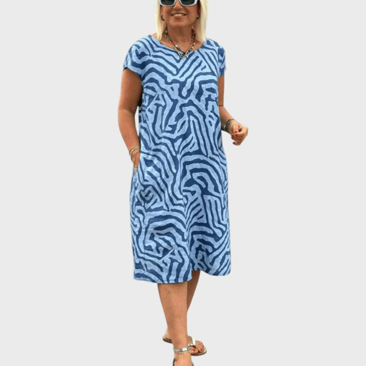 Γκισέλ | Καλοκαιρινό Φόρεμα με Στρογγυλή Λαιμόκοψη και Όμορφο Σχέδιο